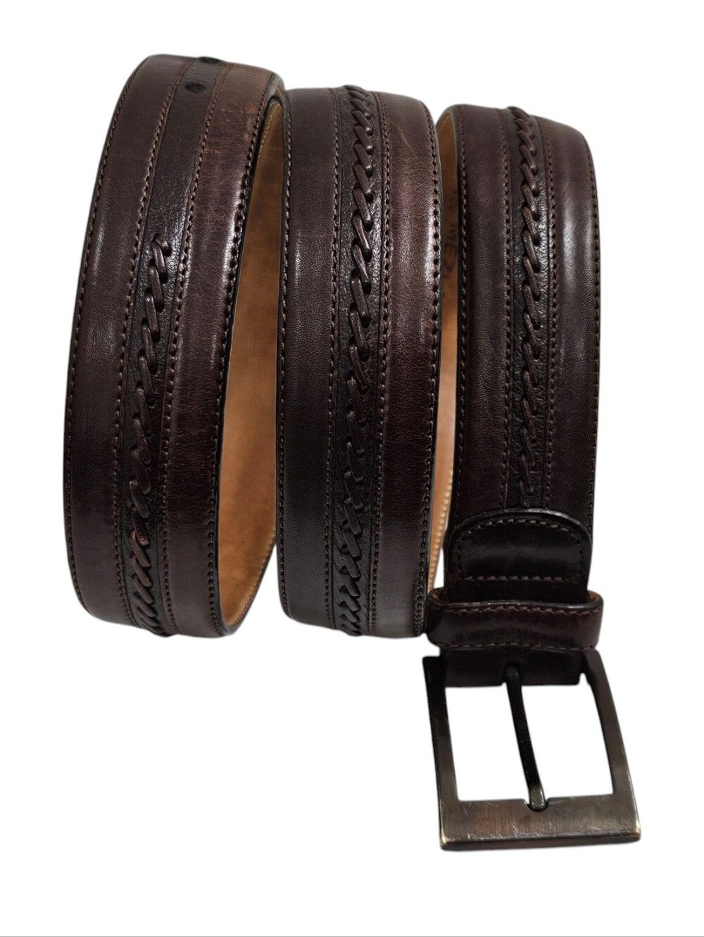 MEZLAN Men 4929 Brown Lace Stitch Woven Leather 1 - 1/4" Wide Belt 38/95